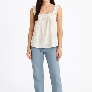 Lauren Conrad Boho Ruffle Smocked Blouse White Cream Sleeveless Top  XL